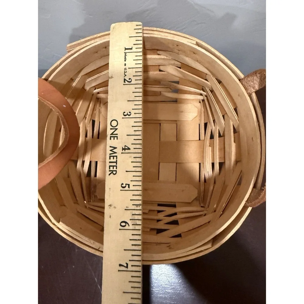 Vintage Round Woven Royce Craft Basket Leather Handles Made‎ in Ohio  7